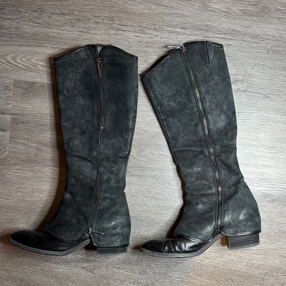 Donald Pliner Black Suede and Leather Knee-High Women's Boots